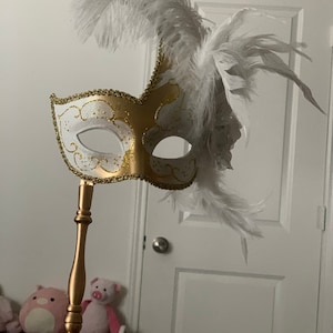 Blue Green Feather Eye Mask Stick Masks Unisex main image 1
