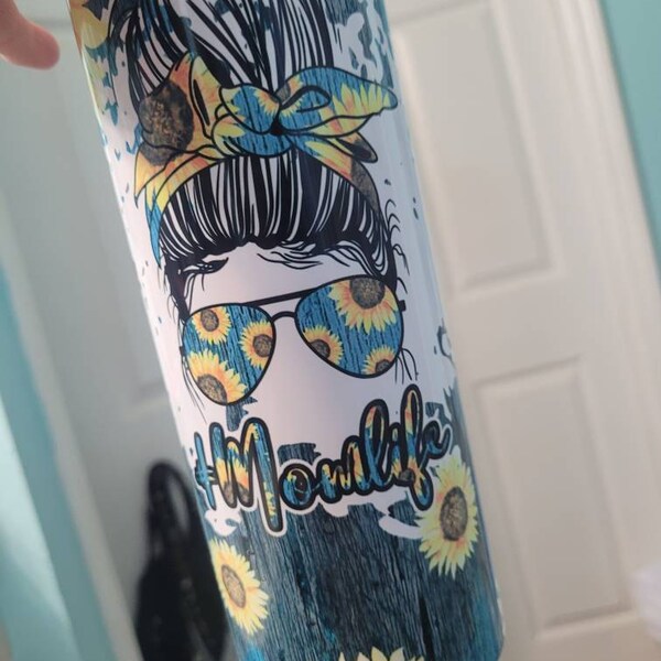 Mom Life Messy Bun Sunflower Tumbler - Etsy