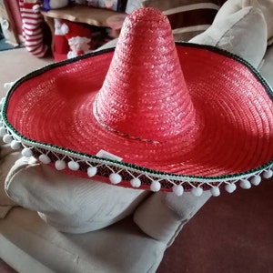 Red Sombrero Hat Mexican Fancy Dress 