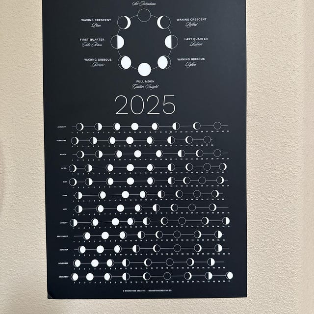 2025 Moon Phase Calendar (SHIPS FLAT) - Hangable Dark Lunar Wall