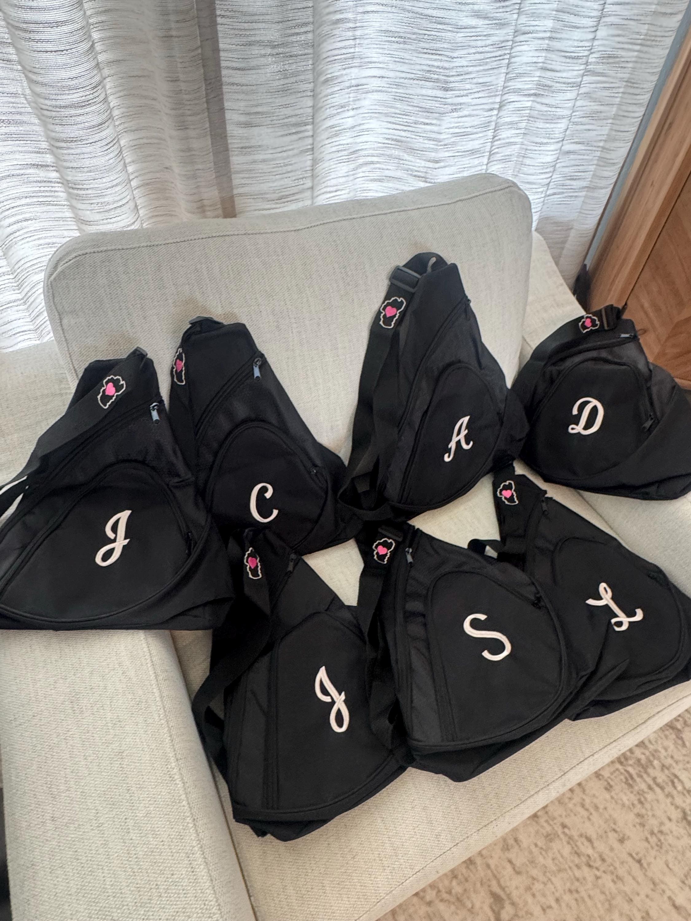 sling bag personalized, sports travel, great for youth, school group, monogramed, embroidered and personalized with with name/date, bulk