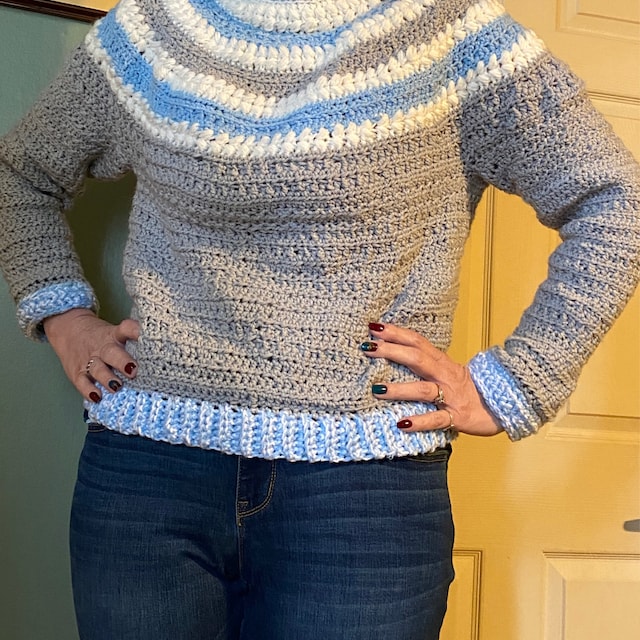 A customer's finished Macchiato Sweater Crochet Pattern PDF