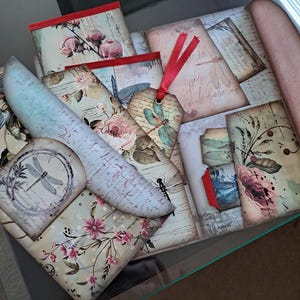 Dragonfly Junk Journal Kit, Shabby Chic Junk Journal, Printable Folio, Loaded Folder, Digi Journal kit, Junk Folio Kit, Dragonfly Ephemera