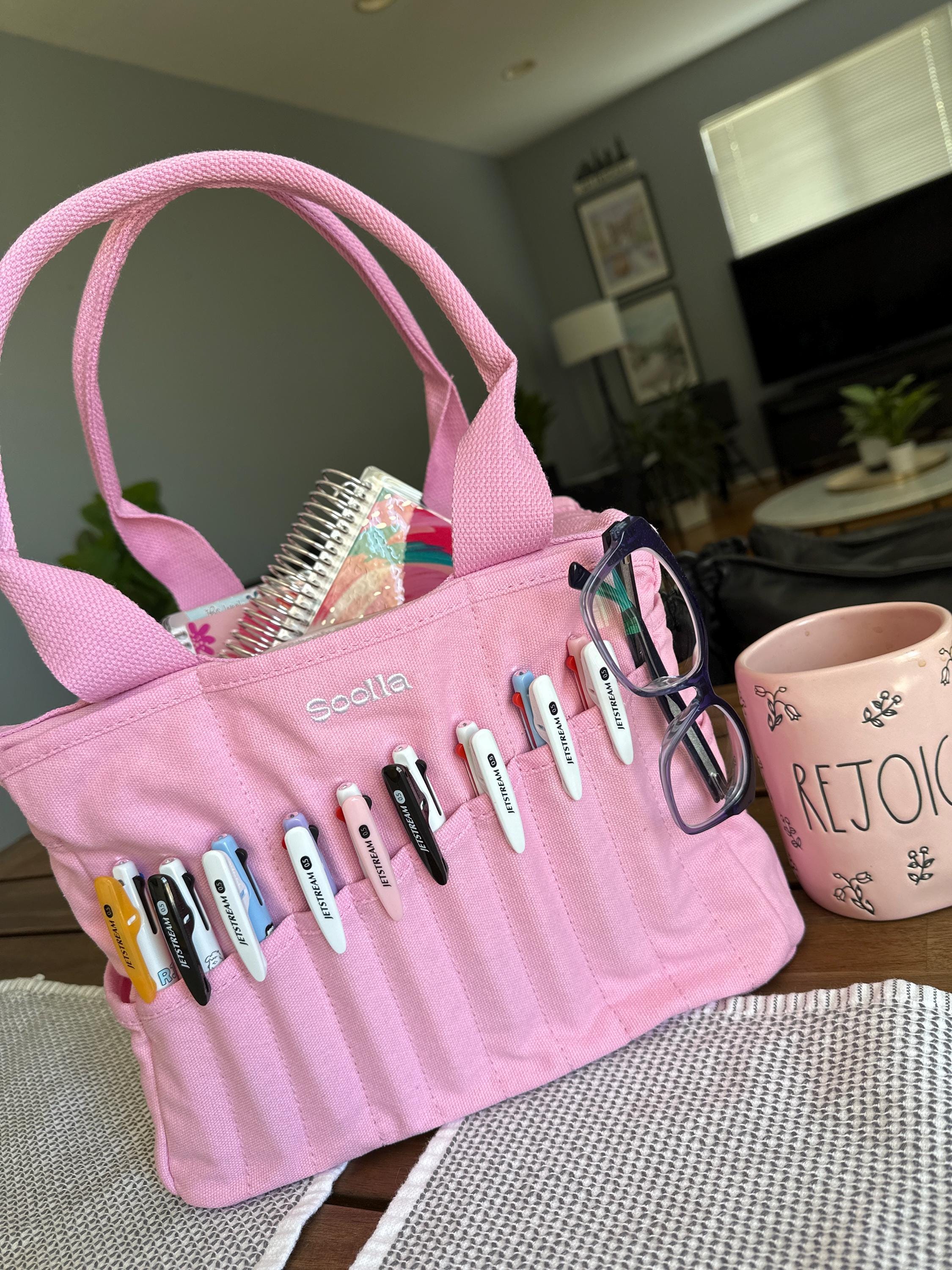 Flamingo Soolla® Art Studio Bag, Pink Art Supplies Carrier & Pottery Tool Bag Tote, Knitting Yarn Project Bag, Crochet Crafts Organizer