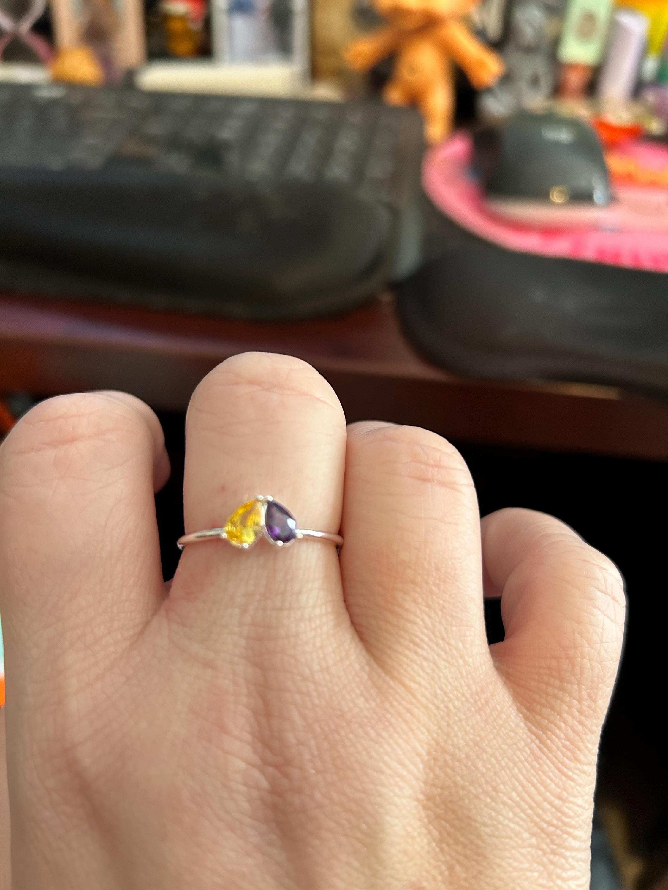 Custom Heart Birthstone Ring, Pear Cut 2 Birthstone Ring, Custom Stacking Ring, Christmas Gifts, Gift for Mom/Mother, Birthday Gift for Her