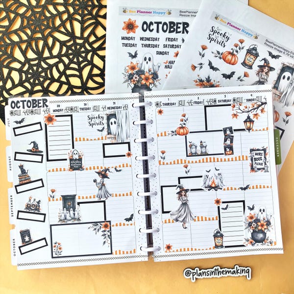 Printable October Monthly Planner Stickers ~ Halloween Ghosts and Fall ...
