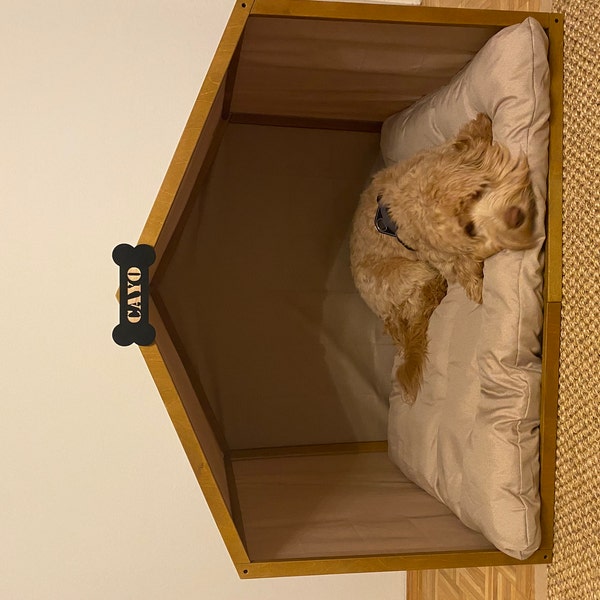 View of Designer Wooden Dog Kennel - Modern OPEN Pet Crate, Indoor Cat and ...