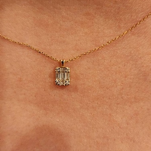 GELIN Diamond 0.16 CT Baguette Cut Necklace for Women in 14k Solid Gold ...