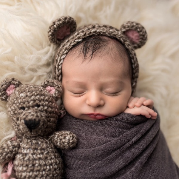 Bonnet Au Crochet Rose Pour Nouveau-né Fille 0-3 Mois - Laine, Fait Main, Accessoire Photo