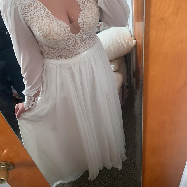 knee length dresses for ladies White Lace Short Sleeve Maxi Dress Wedding Romantic Gown for Women, S main image 0