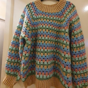 Crochet Jumper Pattern, Top Down, No Sew, Granny Stripe, Rainbow, Crew ...