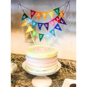 Personalised Rainbow Cake Bunting, Fabric Cake Topper, Rainbow Cake ...