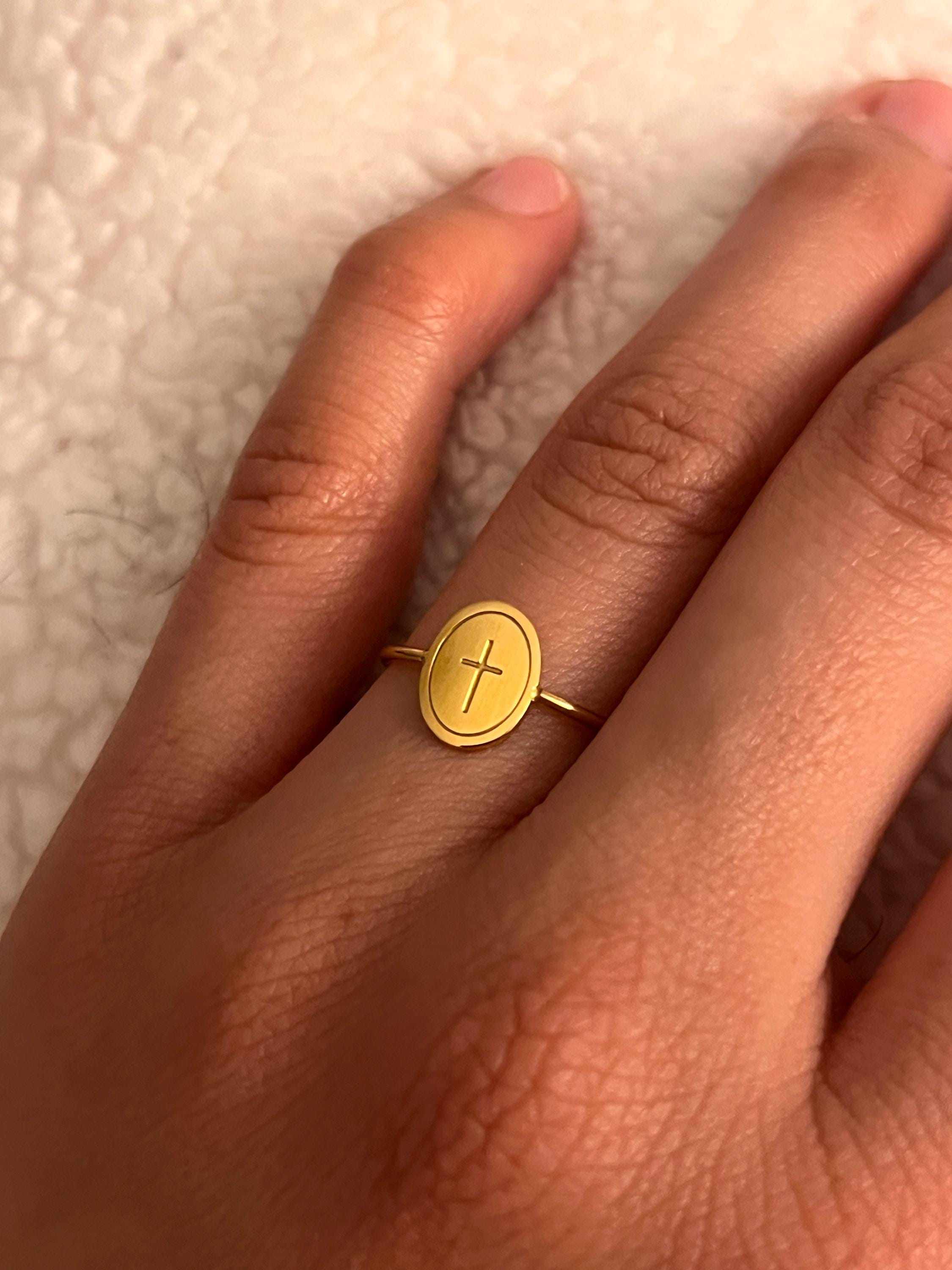 Ovaler Kreuzring, Erbstück Kreuzring, christliches Schmuckgeschenk, Schriftring, Glaube Schmuck, christliches Geschenk, Jesus Schmuck, Gold Kreuz Ring
