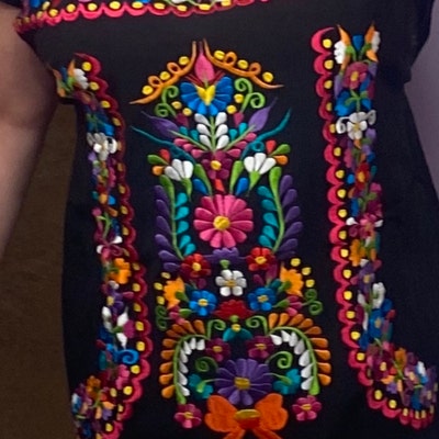 Mexican Colorful Embroidered Dress. Size S 3X. Beautiful Traditional ...