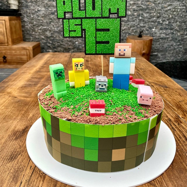 Minecraft Pixel Tiles Icing Sheet Cake Wrap 