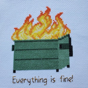 Dumpster Fire Cross Stitch Pattern, Subversive Embroidery, Funny ...