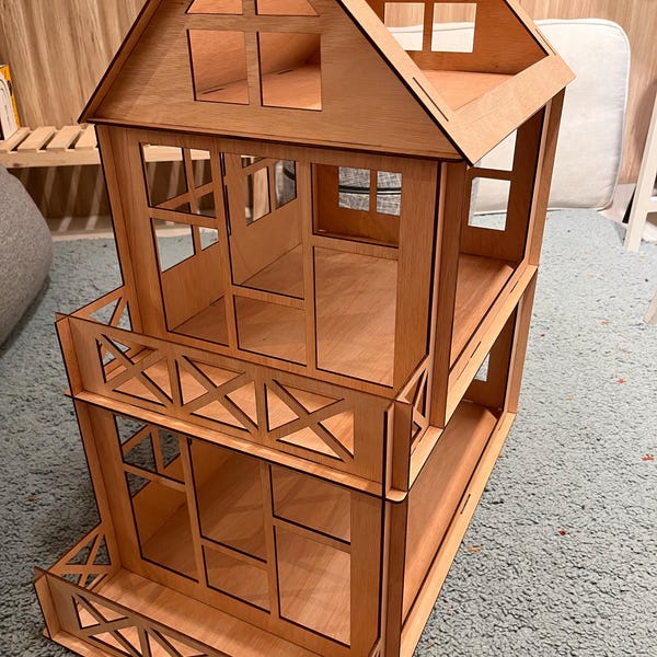 View of Modern Wooden Apartments Dollhouse DIY Kit Type III Scale 1:12 - Etsy