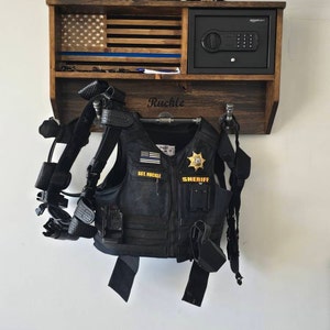Police Gear Rack With Hooks - Wall Mounted Plate Carrier Hanger & Body Armor Stand, Black