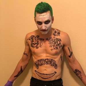 Joker Temporary Tattoos Suicide Squad Costume Cosplay Etsy Joker Temporary Tattoos Suicide Squad Costume Cosplay Etsy