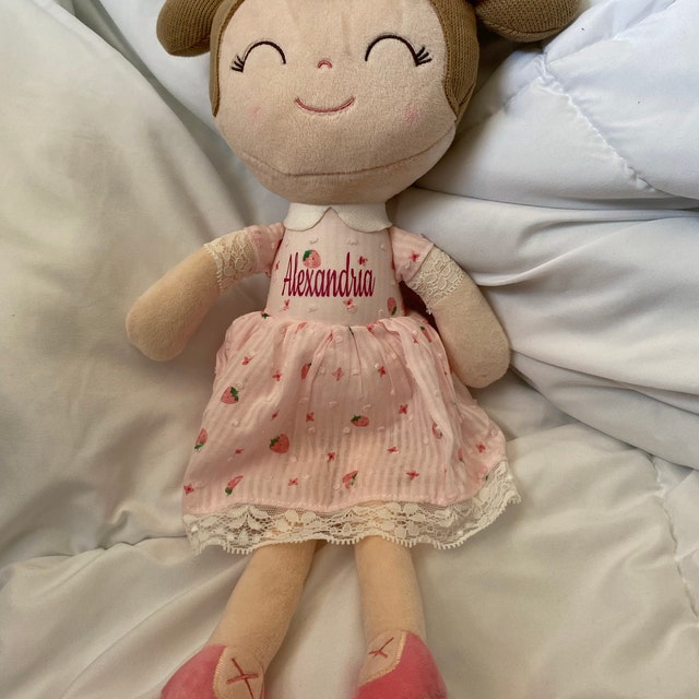 Personalised Rag Doll, My First Soft Baby Doll Toy, Girls Gingham Pink  Embroidered Traditional Doll Gift, Customised 1 Year Old Rag Doll 