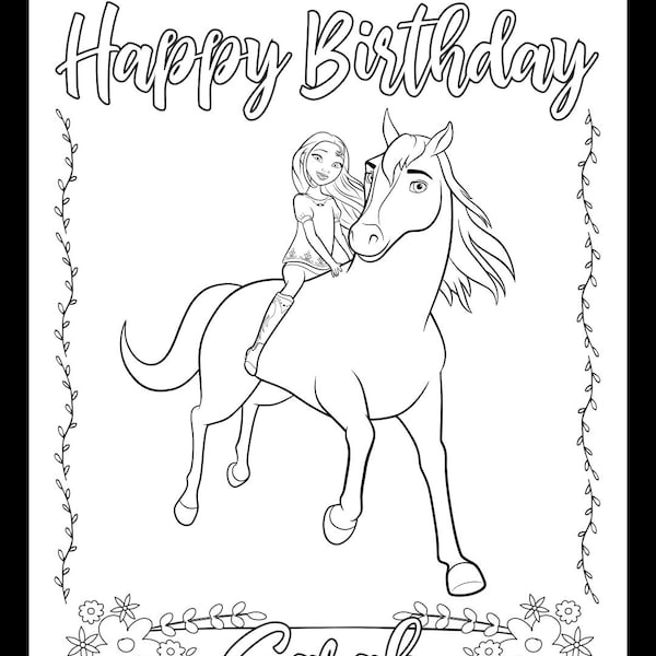 Spirit Riding Printable Spirit Riding Free, Girls Horse Party, PERSONALIZED PRINTABLE Coloring ...