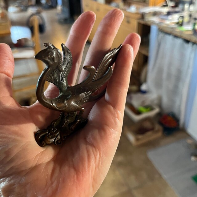Solid Bronze Carved Phoenix Statue. Home Decoration & Feng Shui