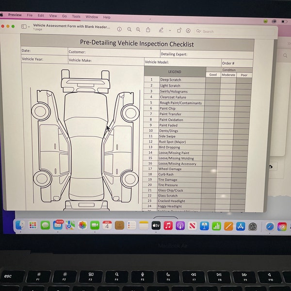 PDF Printable Vehicle Inspection Report, Used Vehicle Inspection Sheet ...