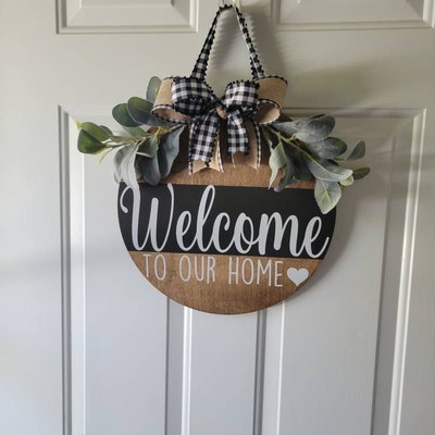 Welcome Sign Wood Round Door Hanger Personalized Wood Sign Wood Round ...