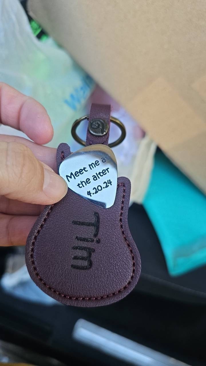 Personalized Engraved Metal Guitar Pick with Guitar-Shaped Keychain Holder - Great Custom Gift For Musicians, Guitar Players, Music Lovers