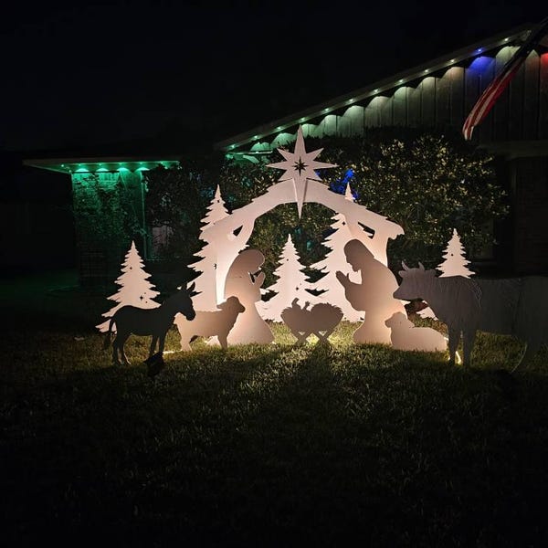 Nativity Scene and Christmas Tree Template, Christmas Scene Lawn Decor ...