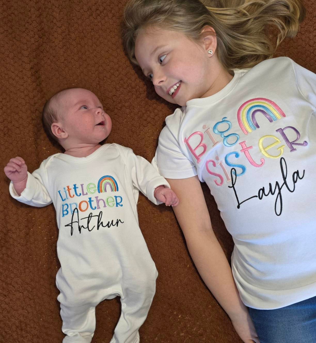 Personalised Matching Sibling Set, Sibling Matching Rainbow Set, Matching Unisex Rainbow Set, Matching T Shirts, Big Sister T shirt
