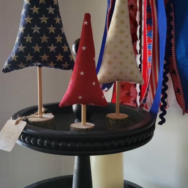 Patriotic Whimsy Trees in Red, White and Blue, Set of 3 Whimsical ...