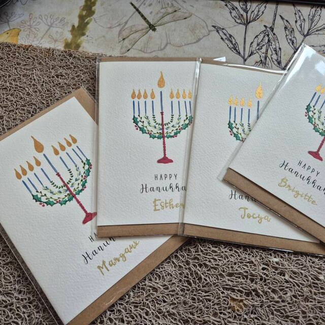 Tree-Free Hanukkah Greeting Cards - 2 Artful Dreidel Design Cards With Envelopes | Eco-Friendly Made In USA