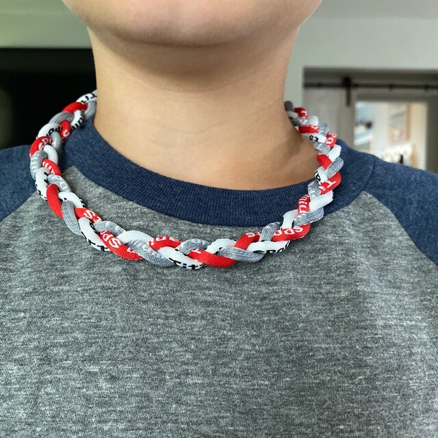 Collier Sportif Baseball Titanium TORNADO - Tresse Grise Et Rouge, 3