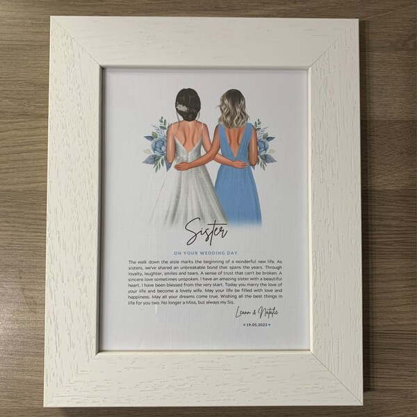 Gift for Sister on Her Wedding Day, A4 Printed Poem, Personalised Print ...