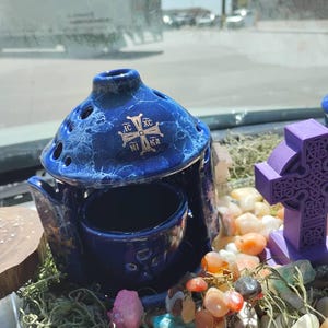 Orthodox Ceramic Vigil Lamp: Blue Byzantine Cross Oil Burner - Etsy