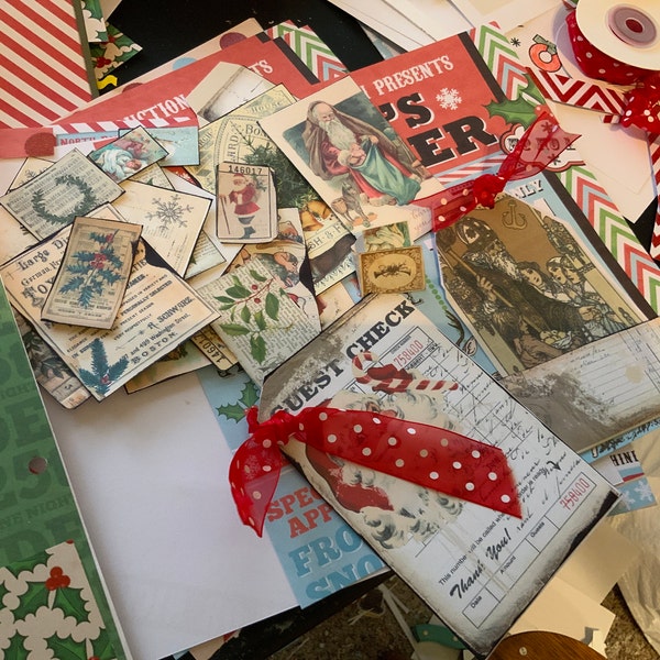 Christmas Santa Shabby Receipt Pocket Tags, Loaded Envelope, Junk ...