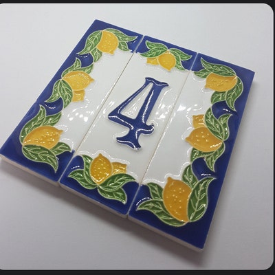Italian Hand-painted Ceramic Lemon Address Number Tiles And Frames 10 X