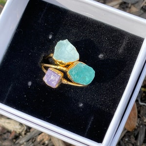 Customer photo from Lauren, New Rainbow Raw Moonstone Ring