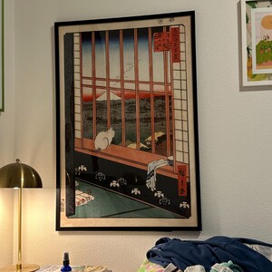 日本の猫の浮世絵ポスター：浅草の田んぼ、白猫アート - Etsy 日本