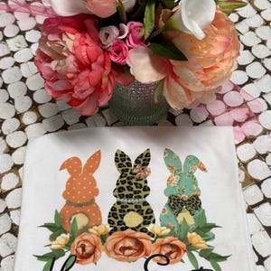 Happy Easter Fancy Bunny Leopard Print Floral Pearls