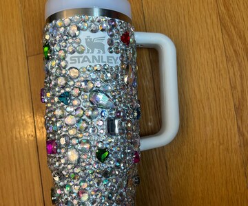 Custom personalized pearl and Rhinestone Stanley. Crystal insulated Stanley cup. Personalized Stanley. Quencher. Name. White Stanley. Frost.
