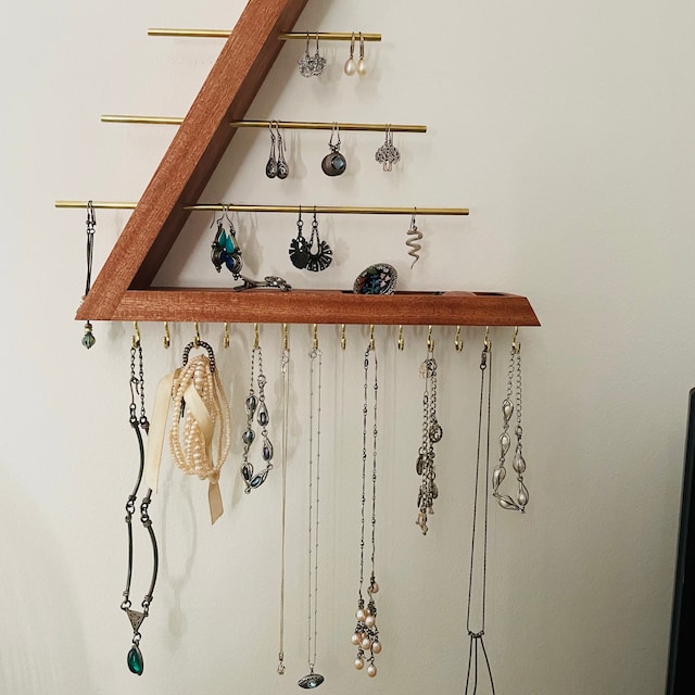 White Oak Jewelry Organizer, Wall Mount Floating Jewelry Holder, Hardwood,  Necklace Organizer, Earring Holder, Ring Holder, Gift for Her 