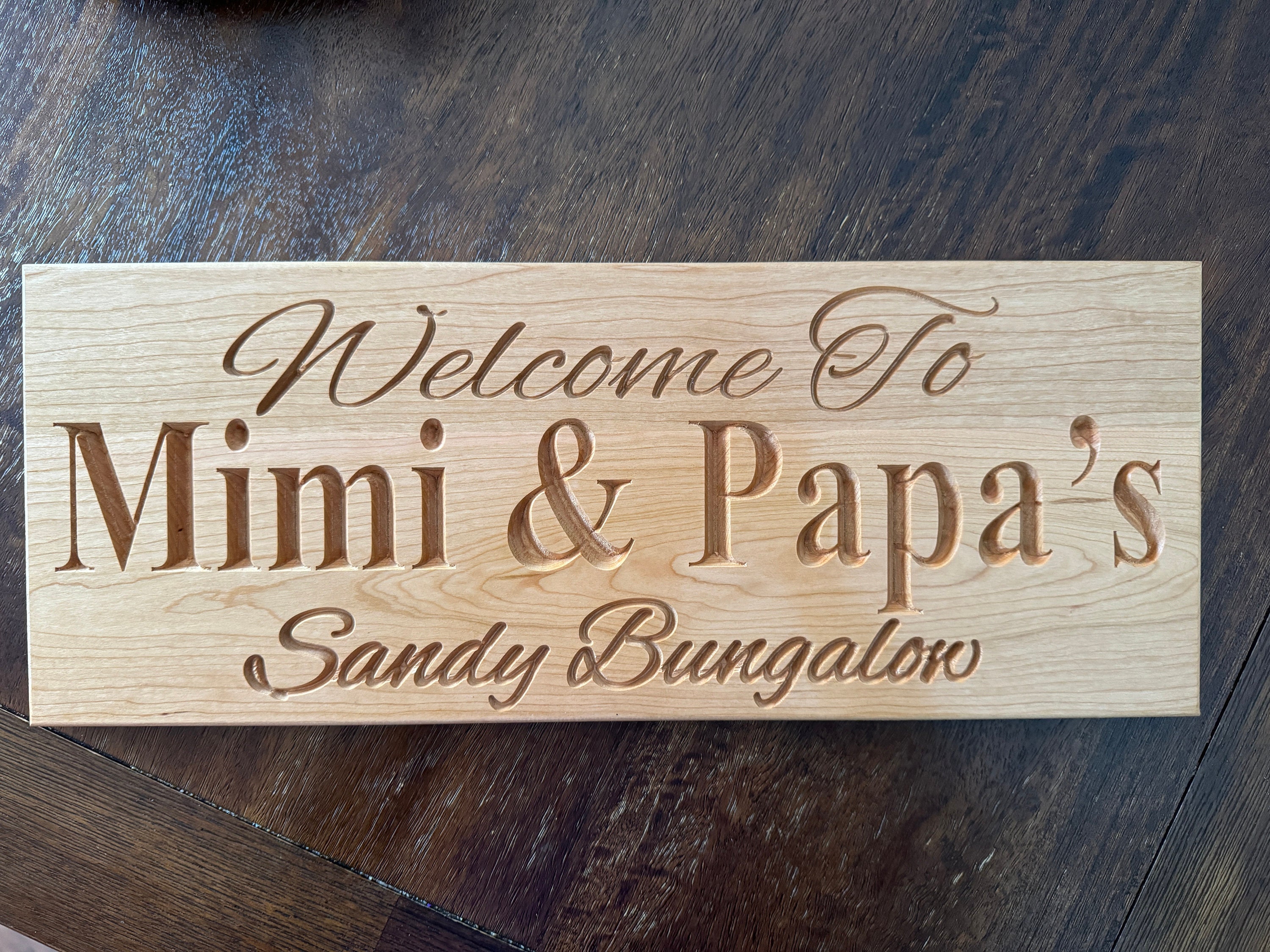 Custom Carved Hardwood Family Sign: Mimi & Papa, GiGi and Pops