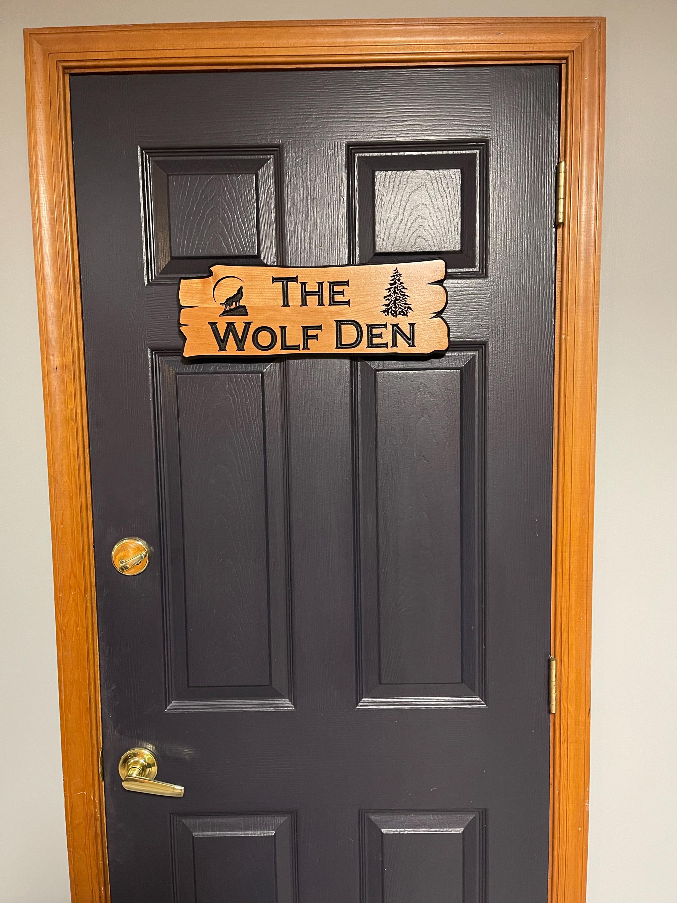 Personalized Wolf Den Sign: Rustic Carved Wood, Farmhouse Decor
