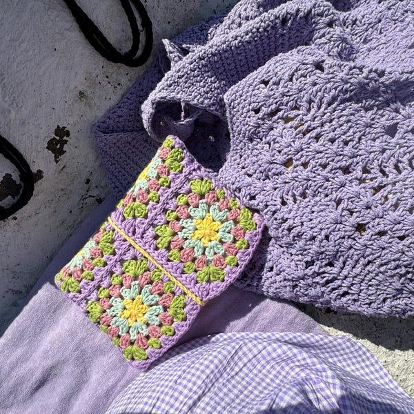 Two Tone Flower Square Crochet Open Front Cardigan