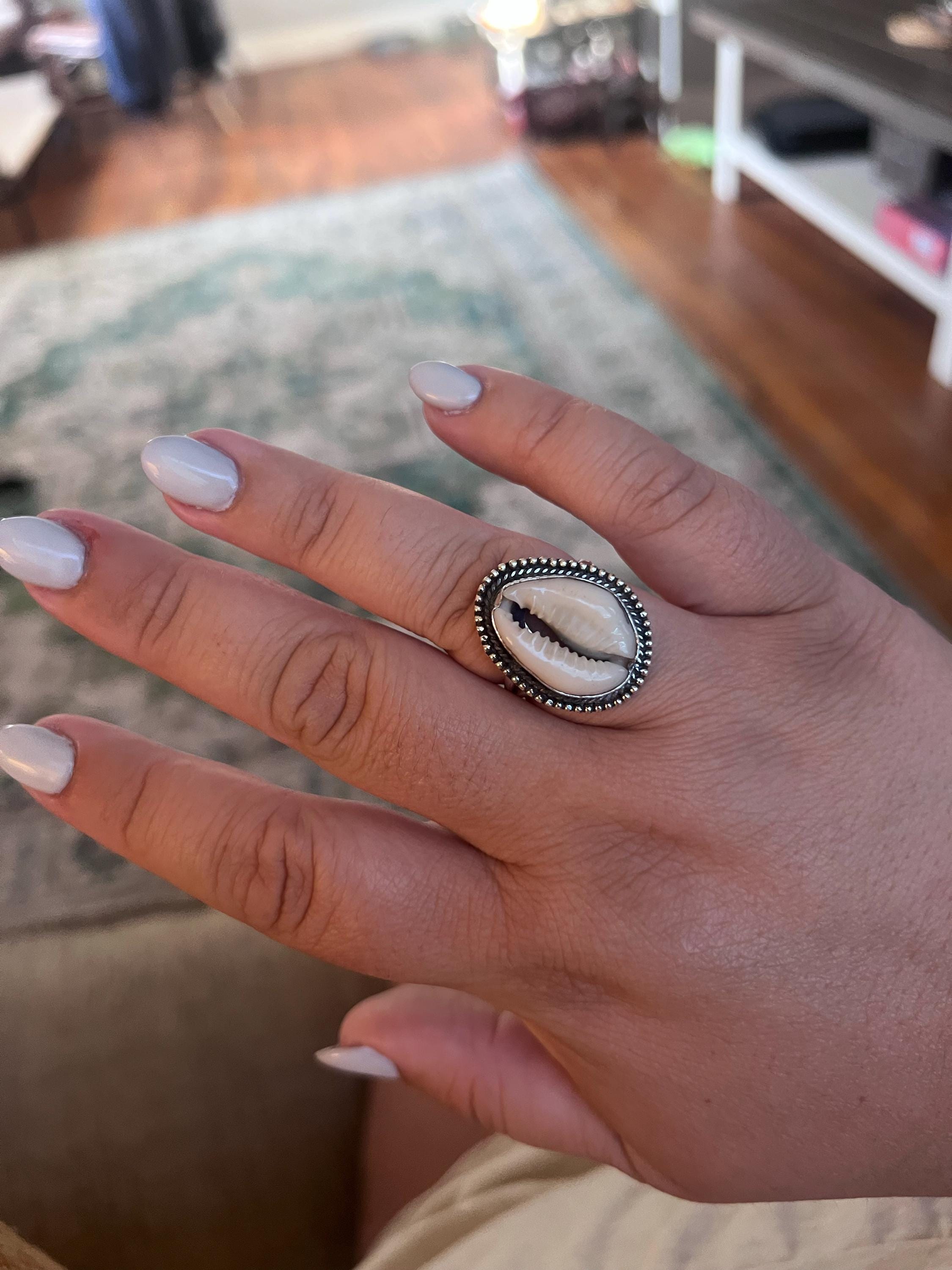 Natural Money Cowrie Sea shell ring, handmade ring, gift ring, Natural Sea shell ring, boho ring, women&#39;s ring, statement ring