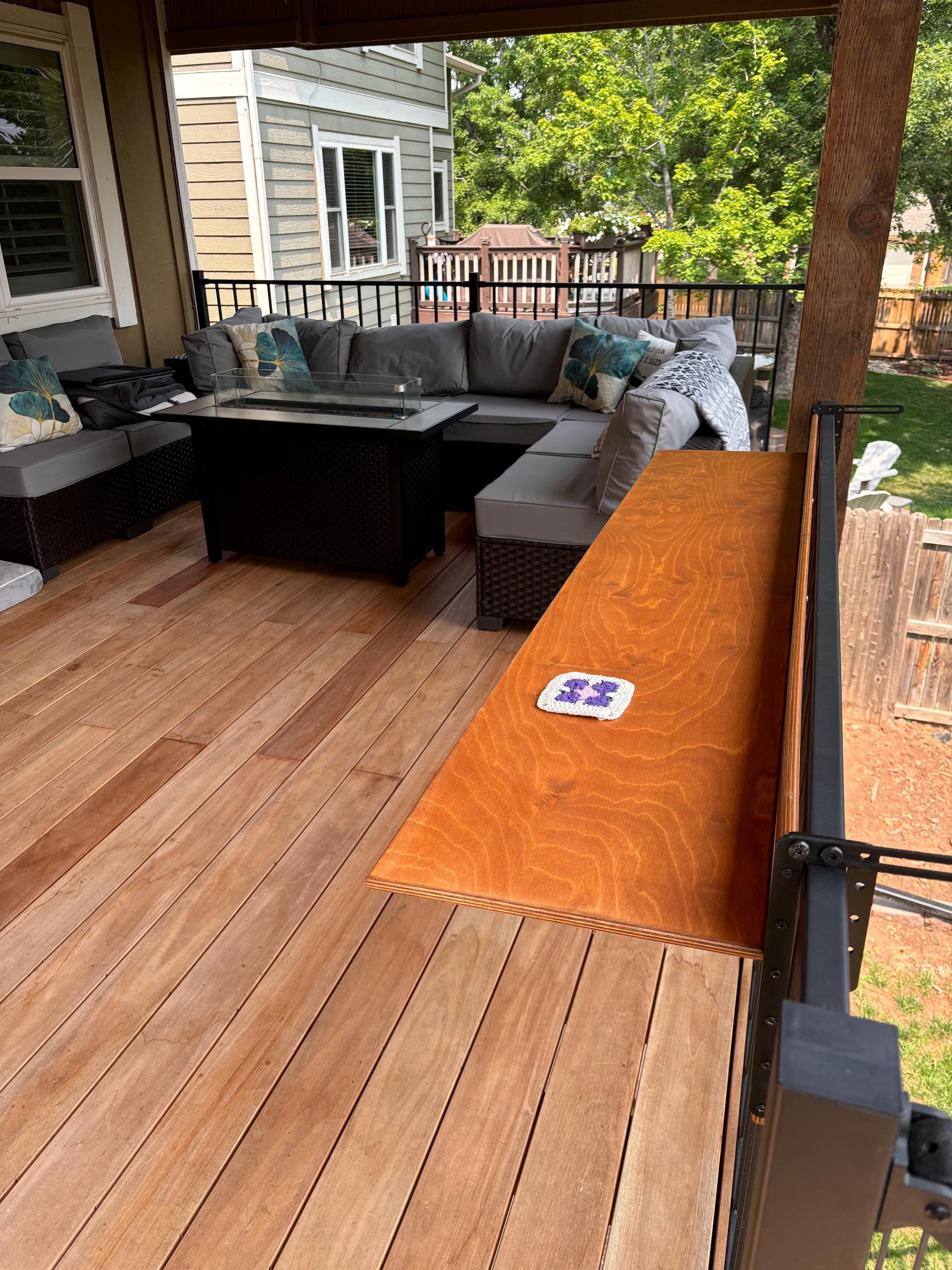Folding Space Saving Bar Table for Deck, Veranda and Porch Railings, Balcony Bar Table Hanging over Railing, Outdoor Foldable Railing Table