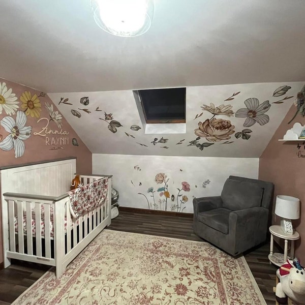 Soft Nursery Floral Wall Decal | for Kids Vintage Peony Flower Wall ...