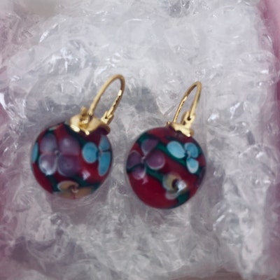 Boucles D'oreilles Art Déco Dormeuses - Argenté Avec émail Et CZ Vert/rouge - Neuf Sans Emballage